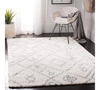 Safavieh Tapis d'intérieur Shaggy rectangulaire tissé Parma Shag Collection PMA583 - Crème/Gris - 91 x 152 cm - pour Salon, Chambre à Coucher ou Tout Espace intérieur