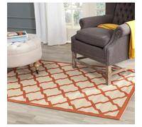 SAFAVIEH Tapis Géométrique - Lavable en machine et antidérapant - Salon, Salle à manger, Chambre à coucher - Courtyard Collection, Tapis à poil court, Beige et Terracotta, 122 X 170 cm