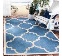 SAFAVIEH Tapis Géométrique - Lavable en machine et antidérapant - Salon, Salle à manger, Chambre à coucher - Courtyard Collection, Tapis à poil court, Marine et beige, 122 X 170 cm