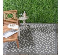 SAFAVIEH Tapis Géométrique pour - Imperméable à l'eau - Intérieur et extérieur - Courtyard Collection, Tapis à poil court, Anthracite et beige, 122 X 170 cm