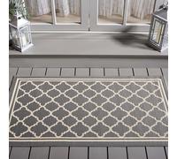 Safavieh Tapis Géométrique pour - Imperméable à l'eau - Intérieur et extérieur - Courtyard Collection, Tapis à Poil Court, Anthracite et Beige, 79 X 152 cm
