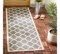 SAFAVIEH Tapis Géométrique pour - Imperméable à l'eau - Intérieur et extérieur - Courtyard Collection, Tapis à poil court, Anthracite et beige, 69 X 244 cm