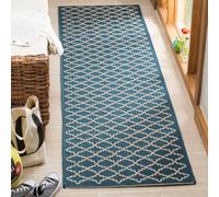 SAFAVIEH Tapis Géométrique pour - Imperméable à l'eau - Salon, Salle à manger, Chambre à coucher - Courtyard Collection, Tapis à poil court, Marine et beige, 69 X 244 cm