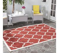 SAFAVIEH Tapis Géométrique pour - Imperméable à l'eau - Salon, Salle à manger, Chambre à coucher - Courtyard Collection, Tapis à poil court, Rouge et Os, 122 X 170 cm