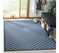 SAFAVIEH Tapis Géométrique pour - Imperméable à l'eau - Salon, Salle à manger, Chambre à coucher - Courtyard Collection, Tapis à poil court, Marine et beige, 79 X 152 cm