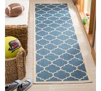 SAFAVIEH Tapis Géométrique pour - Imperméable à l'eau - Salon, Salle à manger, Chambre à coucher - Courtyard Collection, Tapis à poil court, Bleu et beige, 69 X 244 cm