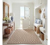 SAFAVIEH Tapis Géométrique pour - Imperméable à l'eau - Salon, Salle à Manger, Chambre à Coucher - Courtyard Collection, Tapis à Poil Court, Marron et os, 122 X 170 cm
