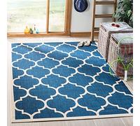 SAFAVIEH Tapis Géométrique pour - Imperméable à l'eau - Salon, Salle à manger, Chambre à coucher - Courtyard Collection, Tapis à poil court, Marine et beige, 160 X 231 cm