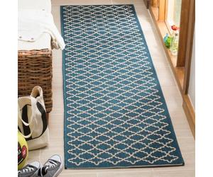 SAFAVIEH Tapis Géométrique pour - Imperméable à l'eau - Salon, Salle à manger, Chambre à coucher - Courtyard Collection, Tapis à poil court, Marine et beige, 69 X 244 cm