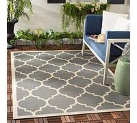 SAFAVIEH Tapis géométrique pour Intérieur et extérieur - Courtyard Collection, Tapis à poil court, Anthracite et beige, 79 X 152 cm