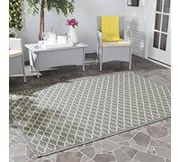 SAFAVIEH Tapis Géométrique pour Intérieur et extérieur - Imperméable à l'eau - Courtyard Collection, Tapis à poil court, Anthracite et beige, 79 X 152 cm