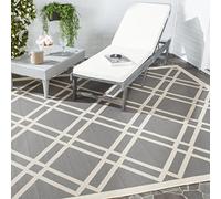 SAFAVIEH Tapis Géométrique pour Intérieur et extérieur - Imperméable à l'eau - Courtyard Collection, Tapis à poil court, Anthracite et beige, 79 X 152 cm