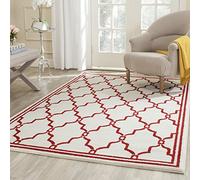 SAFAVIEH Tapis géométrique pour Salon, Salle à manger, Chambre à coucher - Amherst Collection, Tapis à poil court, Ivoire et rouge, 152 X 244 cm