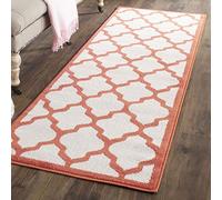 SAFAVIEH Tapis géométrique pour Salon, Salle à manger, Chambre à coucher - Amherst Collection, Tapis à poil court, Beige et orange, 69 X 213 cm