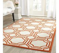 SAFAVIEH Tapis géométrique pour Salon, Salle à manger, Chambre à coucher - Amherst Collection, Tapis à poil court, Ivoire et Orange, 91 X 152 cm