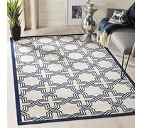 SAFAVIEH Tapis géométrique pour Salon, Salle à manger, Chambre à coucher - Amherst Collection, Tapis à poil court, Ivoire et Marine, 91 X 152 cm