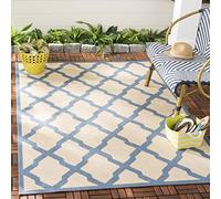 Safavieh Tapis géométrique pour Salon, Salle à Manger, Chambre à Coucher - Beachhouse Collection, Tapis à Poil Court, Crème et Bleu, 79 X 152 cm
