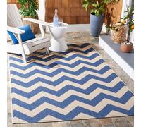 SAFAVIEH Tapis géométrique pour Salon, Salle à manger, Chambre à coucher - Courtyard Collection, Tapis à poil court, Bleu et beige, 160 X 231 cm