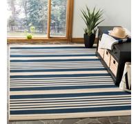 SAFAVIEH Tapis géométrique pour Salon, Salle à manger, Chambre à coucher - Courtyard Collection, Tapis à poil court, Marine et beige, 160 X 231 cm