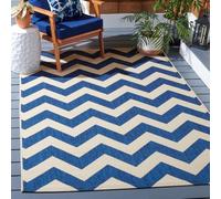 SAFAVIEH Tapis géométrique pour Salon, Salle à manger, Chambre à coucher - Courtyard Collection, Tapis à poil court, Marine et beige, 160 X 231 cm