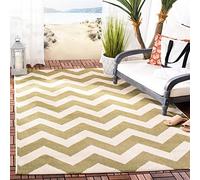 SAFAVIEH Tapis géométrique pour Salon, Salle à manger, Chambre à coucher - Courtyard Collection, Tapis à poil court, Vert et beige, 79 X 152 cm