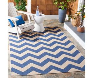 SAFAVIEH Tapis géométrique pour Salon, Salle à manger, Chambre à coucher - Courtyard Collection, Tapis à poil court, Bleu et beige, 160 X 231 cm