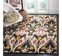 SAFAVIEH Tapis géométrique pour Salon, Salle à manger, Chambre à coucher - Ikat Collection, Tapis à poil court, Beige et marron, 152 X 244 cm