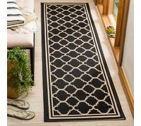 SAFAVIEH Tapis Géométrique pour Salon, Salle à manger, Chambre à coucher - Imperméable à l'eau - Courtyard Collection, Tapis à poil court, Noir et beige, 69 X 244 cm