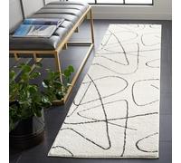 SAFAVIEH Tapis géométrique pour Salon, Salle à Manger, Chambre à Coucher - Melody Collection, Tapis à Poil Court, Ivoire et Noir, 66 X 183 cm