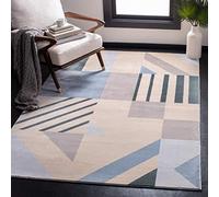 Safavieh Tapis géométrique pour Salon, Salle à Manger, Chambre à Coucher - Orwell Collection, Tapis à Poil Court, Beige et Bleu, 160 X 231 cm