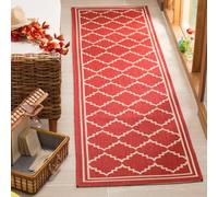 SAFAVIEH Tapis Géométrique Salon, Salle à manger, Chambre à coucher - Courtyard Collection, Tapis à poil court, Rouge et beige, 69 X 244 cm