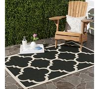 SAFAVIEH Tapis Géométrique Salon, Salle à manger, Chambre à coucher - Courtyard Collection, Tapis à poil court, Noir et beige, 79 X 152 cm