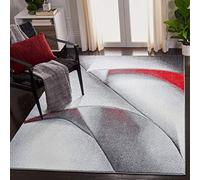 Safavieh Tapis Graphique Moderne pour Salon, Salle à Manger, Chambre à Coucher - Collection Hollywood - Poils Courts - Gris et Rouge - 79 x 152 cm