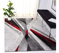 Safavieh Tapis Graphique Moderne pour Salon, Salle à Manger, Chambre à Coucher - Collection Hollywood - Poils Courts - Gris et Rouge - 122 x 183 cm