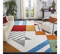Safavieh Tapis Graphique Moderne pour Salon, Salle à Manger, Chambre à Coucher - Collection Hollywood - Poils Courts - Ivoire et Bleu Paon - 79 x 152 cm