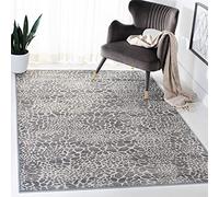 Safavieh Tapis Imprimé Animalier Salon, Salle à Manger, Chambre à Coucher - Atlas Collection, Tapis à Poil Court, Ivoire et Gris, 99 x 160 cm