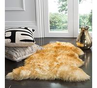 SAFAVIEH Tapis Imprimé Animalier Salon, Salle à manger, Chambre à coucher - Fur Collection, Tapis à poil long, Champagne et brun cuivré, 61 X 91 cm