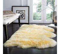 SAFAVIEH Tapis Imprimé Animalier Salon, Salle à manger, Chambre à coucher - Fur Collection, Tapis à poil long, Champagne et Cuivre, 91 X 152 cm
