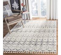 Safavieh Tapis marocain à Poils Courts pour Salon, Salle à Manger, Chambre à Coucher - Collection Berbère à Franges - Poils Courts - Crème et Gris foncé - 122 x 183 cm