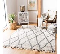 Safavieh Tapis marocain Shaggy pour Salon, Salle à Manger, Chambre à Coucher - Collection Berbère à Franges - Poils Courts - Crème et Gris - 160 x 229 cm