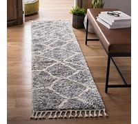 Safavieh Tapis marocain Shaggy pour Salon, Salle à Manger, Chambre à Coucher - Collection Berbère à Franges - Poils Courts - Gris et crème - 61 x 244 cm