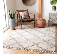 Safavieh Tapis marocain Shaggy pour Salon, Salle à Manger, Chambre à Coucher - Collection Berbère à Franges - Poils Courts - Crème et Gris - 160 x 229 cm