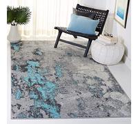 Safavieh Tapis Moderne Abstrait pour Salon, Salle à Manger, Chambre à Coucher - Collection Adirondack, Poils Courts, Turquoise et Gris, 122 x 183 cm