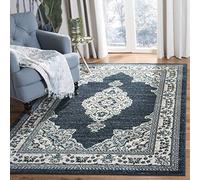 Safavieh Tapis Moderne Chic pour Salon, Salle à Manger, Chambre à Coucher - Collection Madison - Poils Courts - Crème et Bleu Marine - 91 x 152 cm