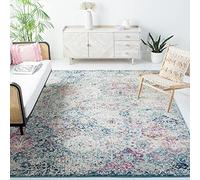 Safavieh Tapis Moderne et Chic pour Salon, Salle à Manger, Chambre à Coucher - Collection Madison - Poils Courts - Bleu Marine et Bleu Sarcelle - 155 x 229 cm