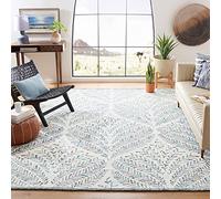 Safavieh Tapis Moderne pour Salon, Salle à Manger, Chambre à Coucher - Capri Collection, Tapis à Poil Court, Beige et Bleu, 122 x 183 cm