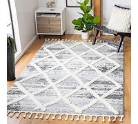SAFAVIEH Tapis Rectangulaire Shaggy Tressé Collection Shag Tassel Maroca, Gris/Blanc Ivoire, 160 x 229 cm, Polypropylène