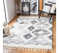 SAFAVIEH Tapis Rectangulaire Shaggy Tressé Collection Shag Tassel Maroca, Gris/Blanc Ivoire, 160 x 229 cm, Polypropylène