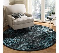 SAFAVIEH Tapis Rond 122 cm Rond - Adirondack Collection - Transitionnel Design, Noir & Sarcelle, Mélange Synthétique Entretien Facile, Idéal pour Salon, Chambre, Bureau (ADR109K)