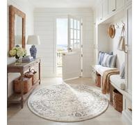 SAFAVIEH Tapis Rond 152 cm Rond - Adirondack Collection - Transitionnel Design, Ivoire & Argent, Mélange Synthétique Entretien Facile, Idéal pour Salon, Chambre, Bureau